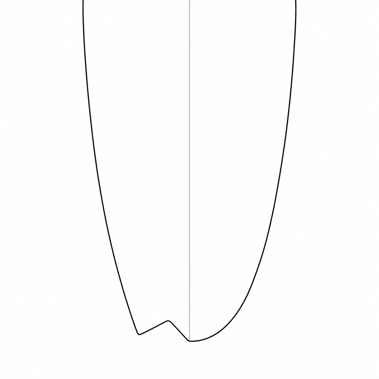 Asymmetrical surfboard tail outline, viewed from above
