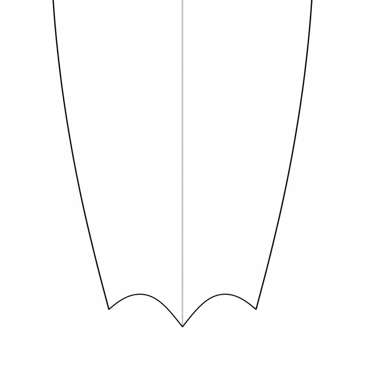 Bat surfboard tail outline, viewed from above